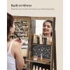 imageSONGMICS 6 LEDs Lockable Mirror Jewelry Cabinet 360 Swivel Jewelry Organizer Armoire Standing Frameless FullLength Mirror 3 Storage Shelves Gift for Mom Rustic Brown Surface Black LiningRustic Brown  Black
