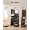 imageSONGMICS 6 LEDs Lockable Mirror Jewelry Cabinet 360 Swivel Jewelry Organizer Armoire Standing Frameless FullLength Mirror 3 Storage Shelves Gift for Mom Rustic Brown Surface Black LiningAsh Brown  Black Lining