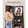 imageSONGMICS 6 LEDs Lockable Mirror Jewelry Cabinet 360 Swivel Jewelry Organizer Armoire Standing Frameless FullLength Mirror 3 Storage Shelves Gift for Mom Rustic Brown Surface Black LiningAsh Brown  Black Lining