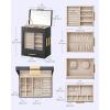 imageSONGMICS Jewelry Box with Glass Window 5Layer Jewelry Organizer with 3 Side Drawers Jewelry Storage with Big Mirror Modern 61 x 103 x 126 Inches Cloud White and Metallic Gold UJBC162W01Slate Gray  Metallic Gold