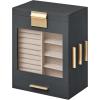 imageSONGMICS Jewelry Box with Glass Window 5Layer Jewelry Organizer with 3 Side Drawers Jewelry Storage with Big Mirror Modern 61 x 103 x 126 Inches Cloud White and Metallic Gold UJBC162W01Slate Gray  Metallic Gold