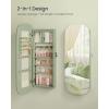 imageSONGMICS Jewelry Organizer LED Jewelry Cabinet WallDoor Mounted Lockable Rounded Wide Mirror with Storage Interior Mirror 39 x 165 x 425 Inches White Surface with Greige LiningLaurel Green  Cream White