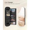 imageSONGMICS Jewelry Organizer LED Jewelry Cabinet WallDoor Mounted Lockable Rounded Wide Mirror with Storage Interior Mirror 39 x 165 x 425 Inches White Surface with Greige LiningBlack