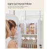 imageSONGMICS Jewelry Organizer LED Jewelry Cabinet WallDoor Mounted Lockable Rounded Wide Mirror with Storage Interior Mirror 39 x 165 x 425 Inches White Surface with Greige LiningWhite  Greige