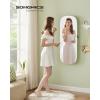 imageSONGMICS Jewelry Organizer LED Jewelry Cabinet WallDoor Mounted Lockable Rounded Wide Mirror with Storage Interior Mirror 39 x 165 x 425 Inches White Surface with Greige LiningLaurel Green  Cream White