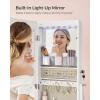imageSONGMICS LED Cabinet Standing Lockable Jewelry Armoire with FullLength Mirror SpaceSaving Jewelry Organizer with Mirror Bottom Drawer and Shelf Gift Idea Rustic Brown UJJC025X01Cloud White
