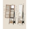 imageSONGMICS LED Cabinet Standing Lockable Jewelry Armoire with FullLength Mirror SpaceSaving Jewelry Organizer with Mirror Bottom Drawer and Shelf Gift Idea Rustic Brown UJJC025X01Toasted Oak