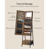 imageSONGMICS LED Cabinet Standing Lockable Jewelry Armoire with FullLength Mirror SpaceSaving Jewelry Organizer with Mirror Bottom Drawer and Shelf Gift Idea Rustic Brown UJJC025X01Rustic Brown