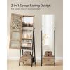 imageSONGMICS LED Cabinet Standing Lockable Jewelry Armoire with FullLength Mirror SpaceSaving Jewelry Organizer with Mirror Bottom Drawer and Shelf Gift Idea Rustic Brown UJJC025X01Toasted Oak