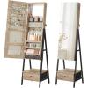 imageSONGMICS LED Cabinet Standing Lockable Jewelry Armoire with FullLength Mirror SpaceSaving Jewelry Organizer with Mirror Bottom Drawer and Shelf Gift Idea Rustic Brown UJJC025X01Toasted Oak