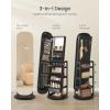 imageSONGMICS LED Jewelry Cabinet 360 Swivel Jewelry Organizer Lockable Mirror Jewelry Cabinet Standing Rounded Wide FullLength Mirror with Storage Shelves Interior Mirror Gift for Mom Cloud WhiteEbony Black