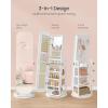 imageSONGMICS LED Jewelry Cabinet 360 Swivel Jewelry Organizer Lockable Mirror Jewelry Cabinet Standing Rounded Wide FullLength Mirror with Storage Shelves Interior Mirror Gift for Mom Cloud WhiteCloud White