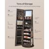 imageSONGMICS LED Jewelry Cabinet Standing Lockable Armoire With FullLength Mirror and Adjustable Lights SpaceSaving Organizer Gift for Mom Ink Black UJJC008B01Ash Brown