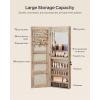 imageSONGMICS Mirror Jewelry Cabinet Armoire Organizer Wall or Door Mount Storage Cabinet with FullLength Frameless Lighted Mirror Builtin Makeup Mirror 2 Drawers Lockable White UJJC013W01Camel Brown
