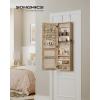 imageSONGMICS Mirror Jewelry Cabinet Armoire Wall or Door Mounted Jewelry Storage Hanging Lockable Frameless with 2 Plastic Cosmetic Organizers Gift Idea Black UJJC001B01Toasted Oak