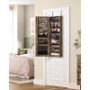 imageSONGMICS Mirror Jewelry Cabinet Armoire Wall or Door Mounted Jewelry Storage Hanging Lockable Frameless with 2 Plastic Cosmetic Organizers Gift Idea Black UJJC001B01Rustic Brown