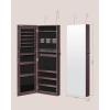 imageSONGMICS Mirror Jewelry Cabinet Armoire Wall or Door Mounted Jewelry Storage Hanging Lockable Frameless with 2 Plastic Cosmetic Organizers Gift Idea Black UJJC001B01Brown
