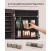imageSONGMICS Mirror Jewelry Cabinet Armoire Wall or Door Mounted Jewelry Storage Hanging Lockable Frameless with 2 Plastic Cosmetic Organizers Gift Idea Black UJJC001B01Brown