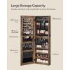 imageSONGMICS Mirror Jewelry Cabinet Armoire Wall or Door Mounted Jewelry Storage Hanging Lockable Frameless with 2 Plastic Cosmetic Organizers Gift Idea Black UJJC001B01Rustic Brown
