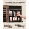imageSONGMICS Mirror Jewelry Cabinet Armoire Wall or Door Mounted Jewelry Storage Hanging Lockable Frameless with 2 Plastic Cosmetic Organizers Gift Idea Black UJJC001B01Rustic Brown