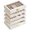 imageSONGMICS Stackable Jewelry Trays 4Tier Jewelry Box Drawer Jewelry Organizer with Glass Lid Removable Dividers for Vanity Table 67 x 11 x 72 Inches Gift Idea Cloud White UJBC164W01Cloud White