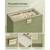 imageSONGMICS Stackable Jewelry Trays 4Tier Jewelry Box Drawer Jewelry Organizer with Glass Lid Removable Dividers for Vanity Table 67 x 11 x 72 Inches Gift Idea Cloud White UJBC164W01Laurel Green