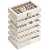 imageSONGMICS Stackable Jewelry Trays 4Tier Jewelry Box Drawer Jewelry Organizer with Glass Lid Removable Dividers for Vanity Table 67 x 11 x 72 Inches Gift Idea Cloud White UJBC164W01Cloud White