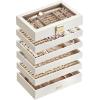 imageSONGMICS Stackable Jewelry Trays 4Tier Jewelry Box Drawer Jewelry Organizer with Glass Lid Removable Dividers for Vanity Table 67 x 11 x 72 Inches Gift Idea Cloud White UJBC164W01Cloud White