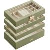 imageSONGMICS Stackable Jewelry Trays 4Tier Jewelry Box Drawer Jewelry Organizer with Glass Lid Removable Dividers for Vanity Table 67 x 11 x 72 Inches Gift Idea Cloud White UJBC164W01Laurel Green