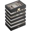 imageSONGMICS Stackable Jewelry Trays 4Tier Jewelry Box Drawer Jewelry Organizer with Glass Lid Removable Dividers for Vanity Table 67 x 11 x 72 Inches Gift Idea Cloud White UJBC164W01Ink Black