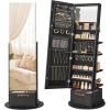 imageSONGMICS 360 Swivel Mirrored Jewelry Cabinet with Lights FullLength Mirror with Jewelry Storage Standing Jewelry Armoire Organizer with Large Storage Basket Makeup Shelf Cloud White UJJC018W01Ink Black
