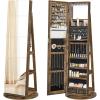 imageSONGMICS 6 LEDs Lockable Mirror Jewelry Cabinet 360 Swivel Jewelry Organizer Armoire Standing Frameless FullLength Mirror 3 Storage Shelves Gift for Mom Rustic Brown Surface Black LiningRustic Brown  Black