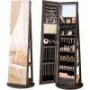 imageSONGMICS 6 LEDs Lockable Mirror Jewelry Cabinet 360 Swivel Jewelry Organizer Armoire Standing Frameless FullLength Mirror 3 Storage Shelves Gift for Mom Rustic Brown Surface Black LiningAsh Brown  Black Lining
