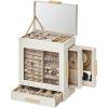 imageSONGMICS Jewelry Box with Glass Window 5Layer Jewelry Organizer with 3 Side Drawers Jewelry Storage with Big Mirror Modern 61 x 103 x 126 Inches Cloud White and Metallic Gold UJBC162W01Cloud White  Metallic Gold