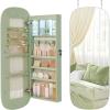 imageSONGMICS Jewelry Organizer LED Jewelry Cabinet WallDoor Mounted Lockable Rounded Wide Mirror with Storage Interior Mirror 39 x 165 x 425 Inches White Surface with Greige LiningLaurel Green  Cream White