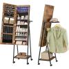 imageSONGMICS LED Cabinet Standing Lockable Jewelry Armoire with FullLength Mirror SpaceSaving Jewelry Organizer with Mirror Bottom Drawer and Shelf Gift Idea Rustic Brown UJJC025X01Rustic Brown