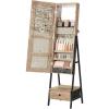 imageSONGMICS LED Cabinet Standing Lockable Jewelry Armoire with FullLength Mirror SpaceSaving Jewelry Organizer with Mirror Bottom Drawer and Shelf Gift Idea Rustic Brown UJJC025X01Toasted Oak