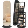 imageSONGMICS LED Jewelry Cabinet 360 Swivel Jewelry Organizer Lockable Mirror Jewelry Cabinet Standing Rounded Wide FullLength Mirror with Storage Shelves Interior Mirror Gift for Mom Cloud WhiteEbony Black