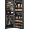 imageSONGMICS Mirror Jewelry Cabinet Armoire Wall or Door Mounted Jewelry Storage Hanging Lockable Frameless with 2 Plastic Cosmetic Organizers Gift Idea Black UJJC001B01Black
