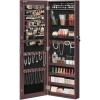 imageSONGMICS Mirror Jewelry Cabinet Armoire Wall or Door Mounted Jewelry Storage Hanging Lockable Frameless with 2 Plastic Cosmetic Organizers Gift Idea Black UJJC001B01Brown