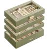 imageSONGMICS Stackable Jewelry Trays 4Tier Jewelry Box Drawer Jewelry Organizer with Glass Lid Removable Dividers for Vanity Table 67 x 11 x 72 Inches Gift Idea Cloud White UJBC164W01Laurel Green