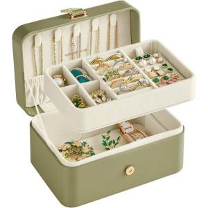 imageSONGMICS Jewelry Box Travel Jewelry Case 2Layer Jewelry Holder Organizer Portable Versatile Earring Storage for Larger Accessories Laurel Green UJBC166C02