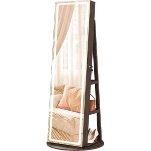 imageSONGMICS LED Jewelry Cabinet Standing Lockable Armoire With FullLength Mirror and Adjustable Lights SpaceSaving Organizer Gift for Mom Ink Black UJJC008B01Ash Brown