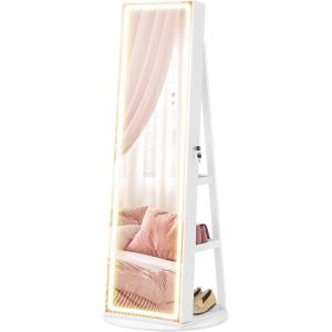 imageSONGMICS LED Jewelry Cabinet Standing Lockable Armoire With FullLength Mirror and Adjustable Lights SpaceSaving Organizer Gift for Mom Ink Black UJJC008B01Cloud White