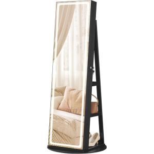 imageSONGMICS LED Jewelry Cabinet Standing Lockable Armoire With FullLength Mirror and Adjustable Lights SpaceSaving Organizer Gift for Mom Ink Black UJJC008B01Ink Black