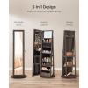 imageSONGMICS 360 Swivel Jewelry Cabinet Lockable Jewelry Organizer with FullLength Mirror Rear Storage Shelves Interior Mirror Jewelry Armoire Gift for Mom Rustic Brown UJJC006X01Ash Brown