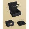 imageSONGMICS HOME 2Tier Jewelry Box with Mirror Jewelry Organizer Removable Tray PU Surface with Stitching Floating Effect Mothers Day Gift for Mom 85 x 94 x 53 Inches Ink Black UJBC182B01Ink Black