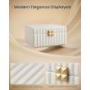 imageSONGMICS HOME 2Tier Jewelry Box with Mirror Jewelry Organizer Removable Tray PU Surface with Stitching Floating Effect Mothers Day Gift for Mom 85 x 94 x 53 Inches Ink Black UJBC182B01Cloud White