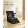 imageSONGMICS HOME 3Tier Jewelry Box with Mirror Jewelry Organizer with 2 Drawers PU Surface with Stitching Floating Effect Mothers Day Gift for Mom 85 x 94 x 62 Inches Ink Black UJBC183B01Ink Black