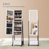 imageSONGMICS Jewelry Cabinet Floor Standing Lockable Jewelry Organizer with High FullLength Mirror Bottom Drawer Shelf Wheels Jewelry Armoire Gift Idea Rustic Brown and Black UJJC004X01Distressed White  Black